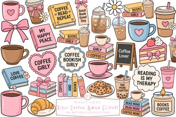 Download Girly Coffee Books Clipart - Girly Collection